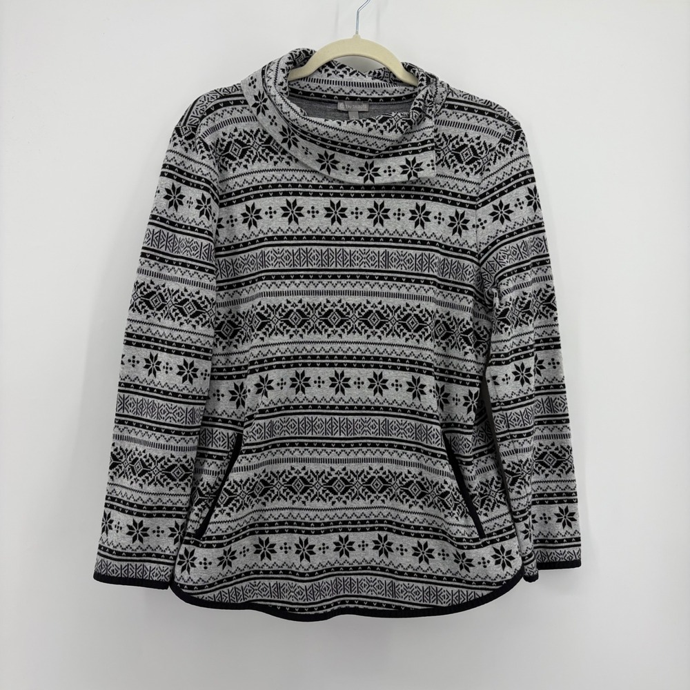 T by Talbots Womens Large Grey Fair Isle Cowl Neck Pullover Snowflake Top